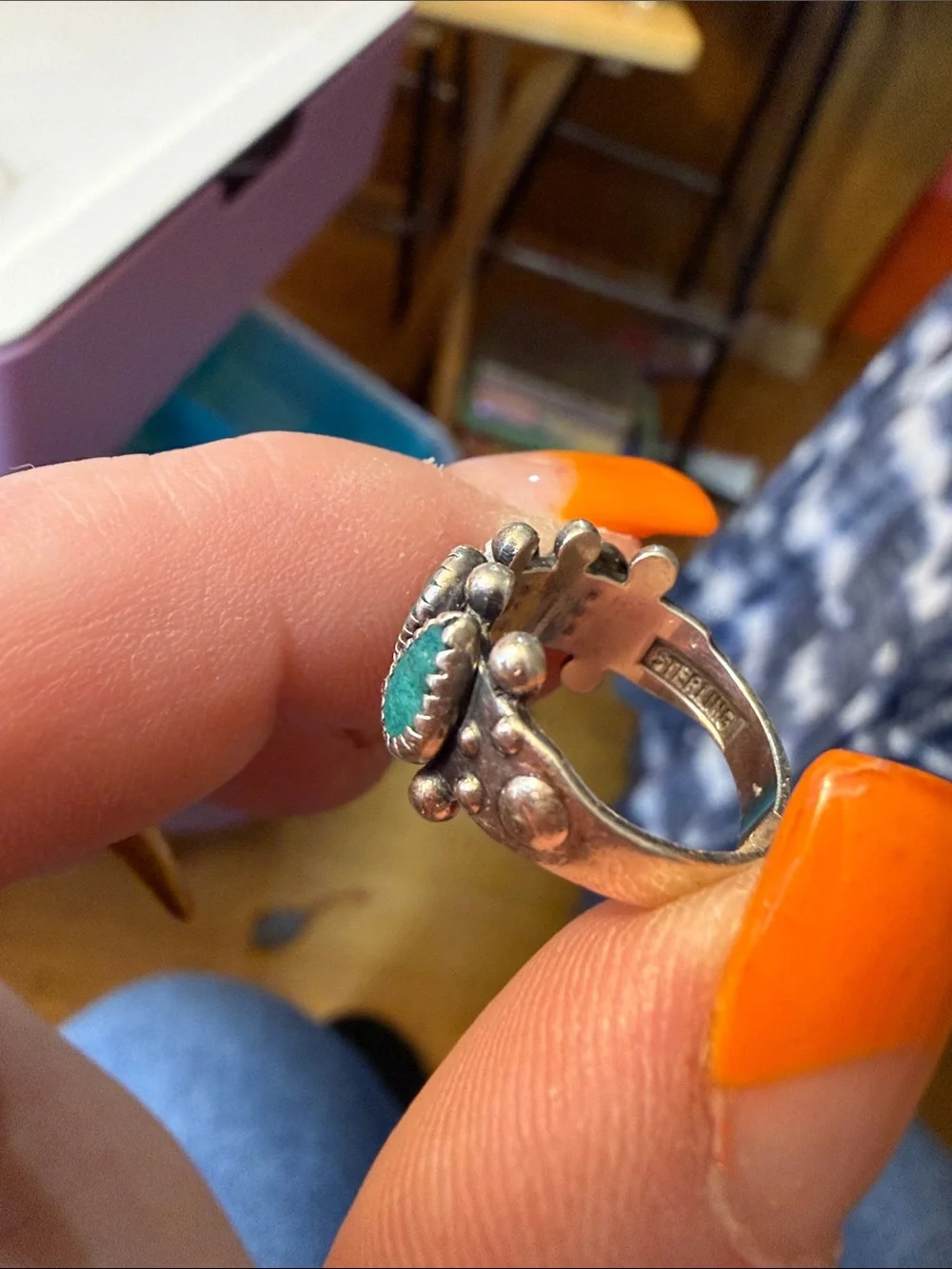 Zamboni Sterling Silver Turquoise Cluster Ring - Women Jewelry 6.5 adjustable